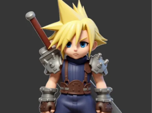 AI Final Fantasy 7 Cloud making image and 3d model