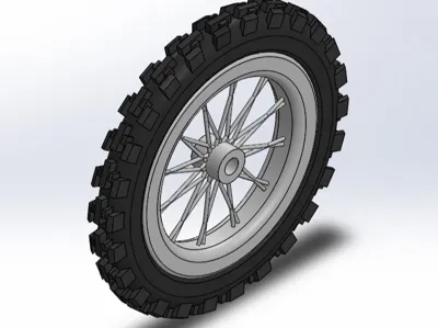 Motorcycle Wheel with Spoked Rim & Knobby Tire
