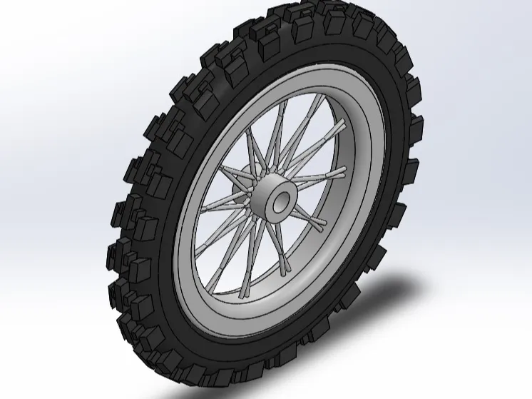 Motorcycle Wheel with Spoked Rim & Knobby Tire