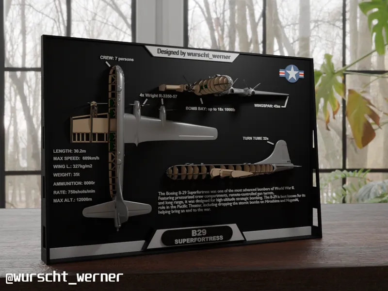 2.5D Framed Blueprint | B29 Superfortress | Plane
