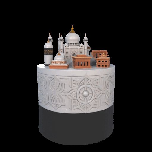 Heritage Wonders Displayed On Marble Podium 3D