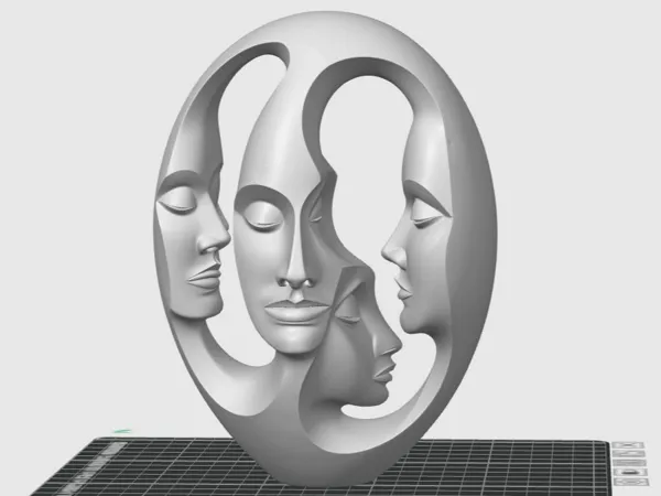 Sculpture Echoframe — visages en cadre ovale