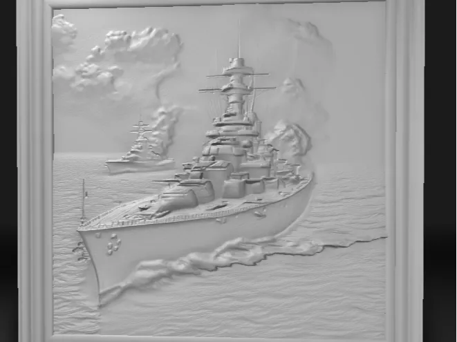 Battleship Relief Sculpture