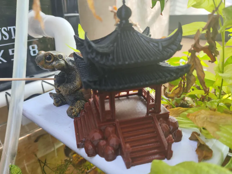 古风建筑四角凉亭双层凉亭鱼缸摆件手办