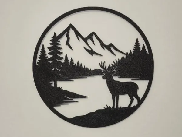 Silhouette murale cerf et montagne