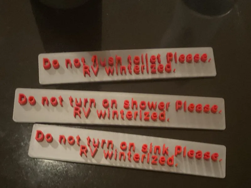 RV winterize signs