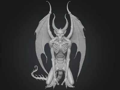 Kneeling Demon with Wings and Tail