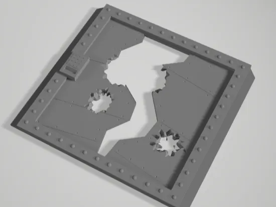 Steel door battle damage