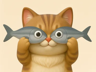 Cat with fish covering eyes