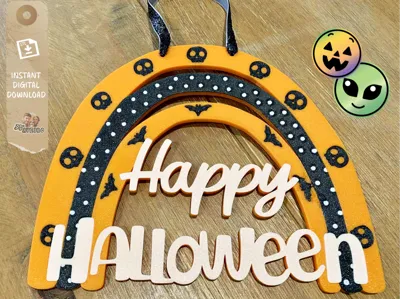 Happy Halloween RAINBOW Door Sign | Same Layer
