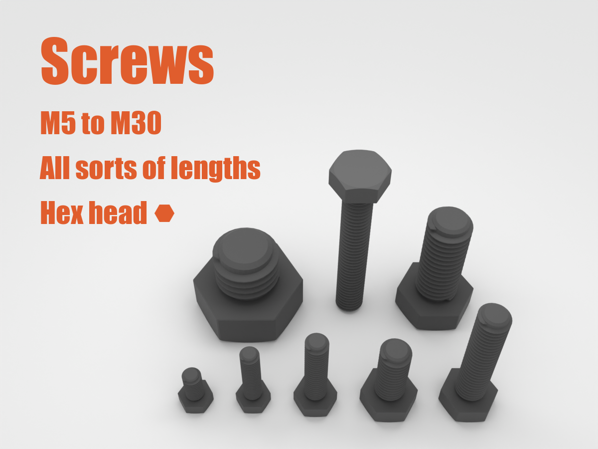 M5 - M20 Hex Screws in all sorts of lengths (incl. STEP)