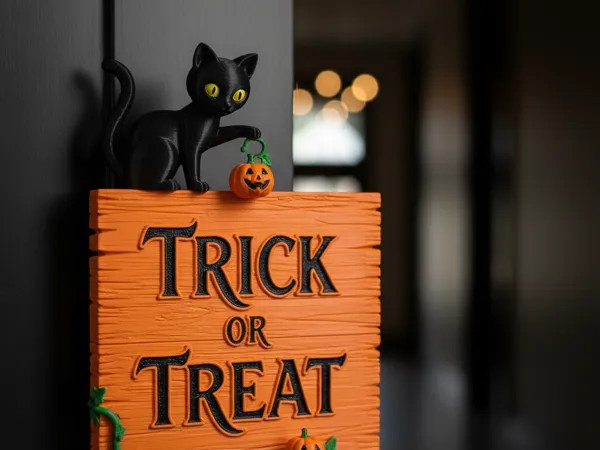 Décor de porte Halloween chat noir