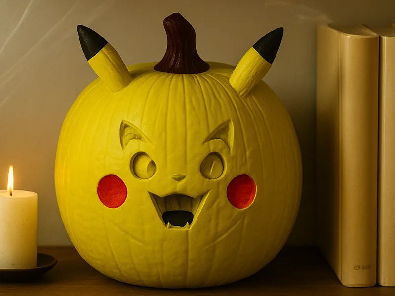 picachu de forma de calabaza de halloween