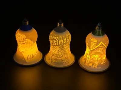 Christmas  Bell Lithophane Ornament  2 Light Mode 