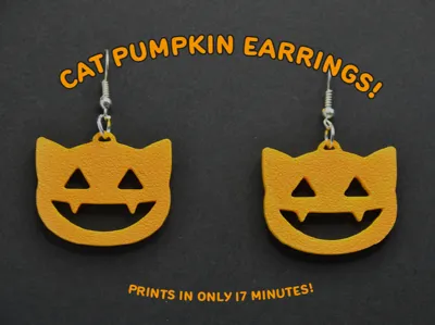 halloween cat carved pumpkin earrings