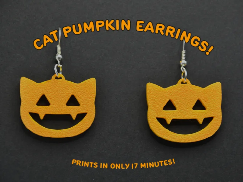 halloween cat carved pumpkin earrings