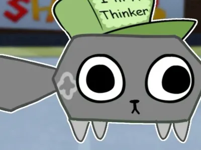 Pebbles has his thinking cap (meme)