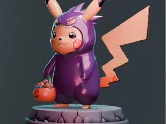 Pikachu wears a Gengar costume for Halloween