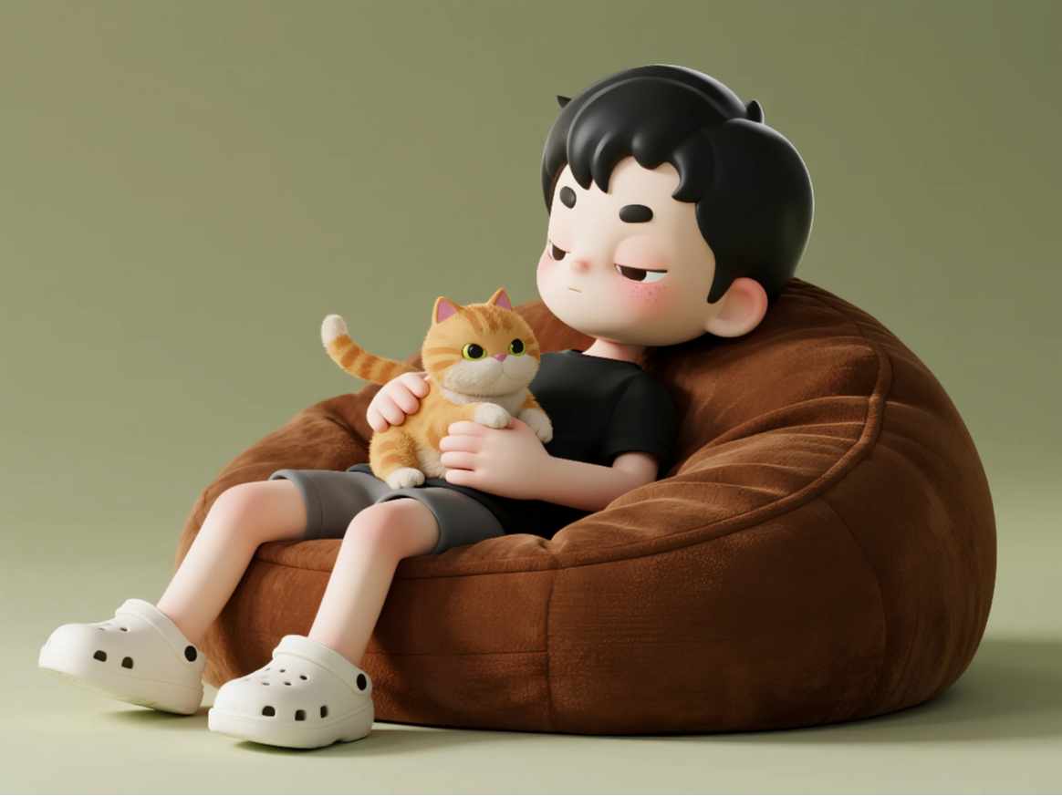 慵懒逗猫小男孩 一体打印 a1mini适用
