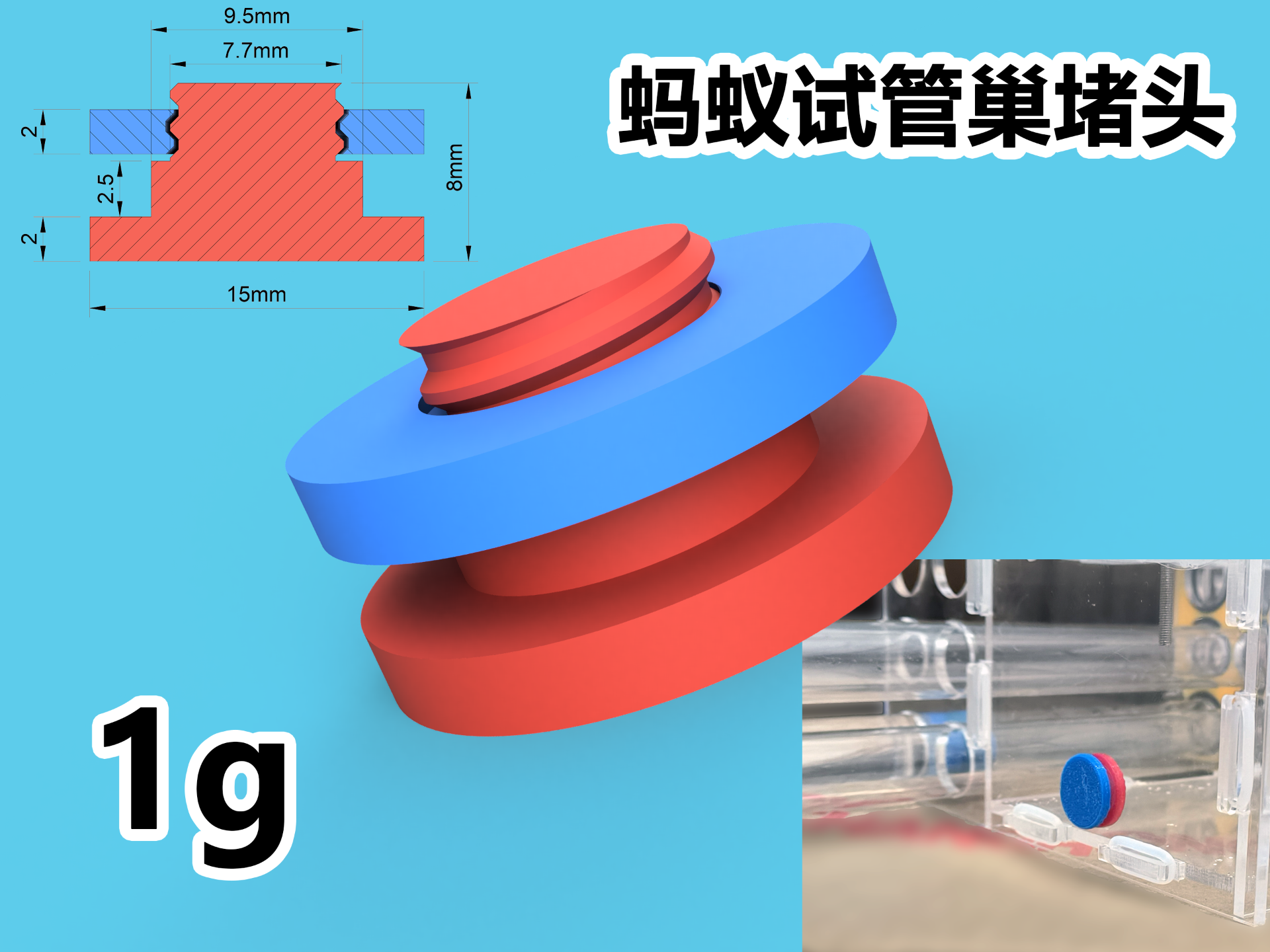 拓展口堵头，蚂蚁亚克力615/618试管巢连接孔塞子，1cm/10mm螺丝