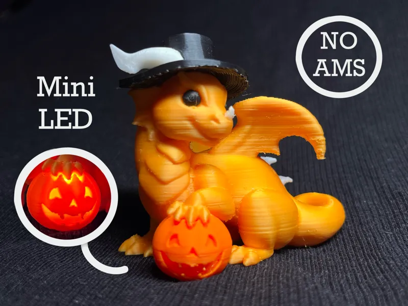Cute Halloween dragon with pumpkin - LED / NO AMS
