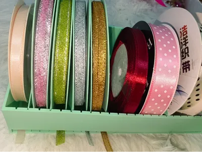 Crafters rejoice! Small capacity ribbon storage box! Adjustable dividers!