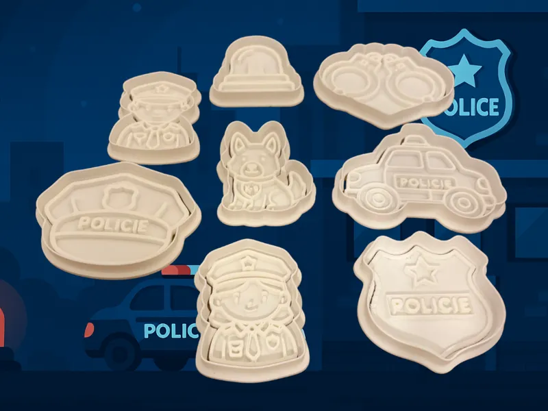 Police Cookie Cutter & Stamp Set (8 pcs)