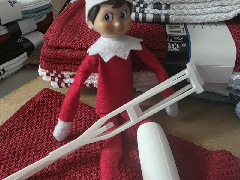 Elf on the shelf crutches and leg cast