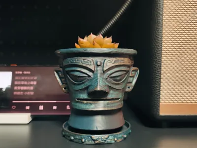 Sanxingdui Bronze Figure Planter + Tray