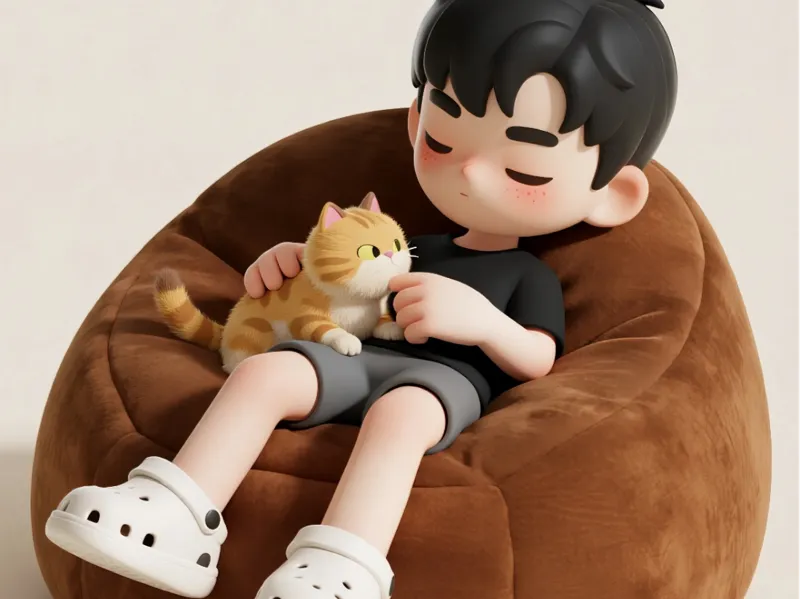 慵懒逗猫小男孩 一体打印 a1mini适用