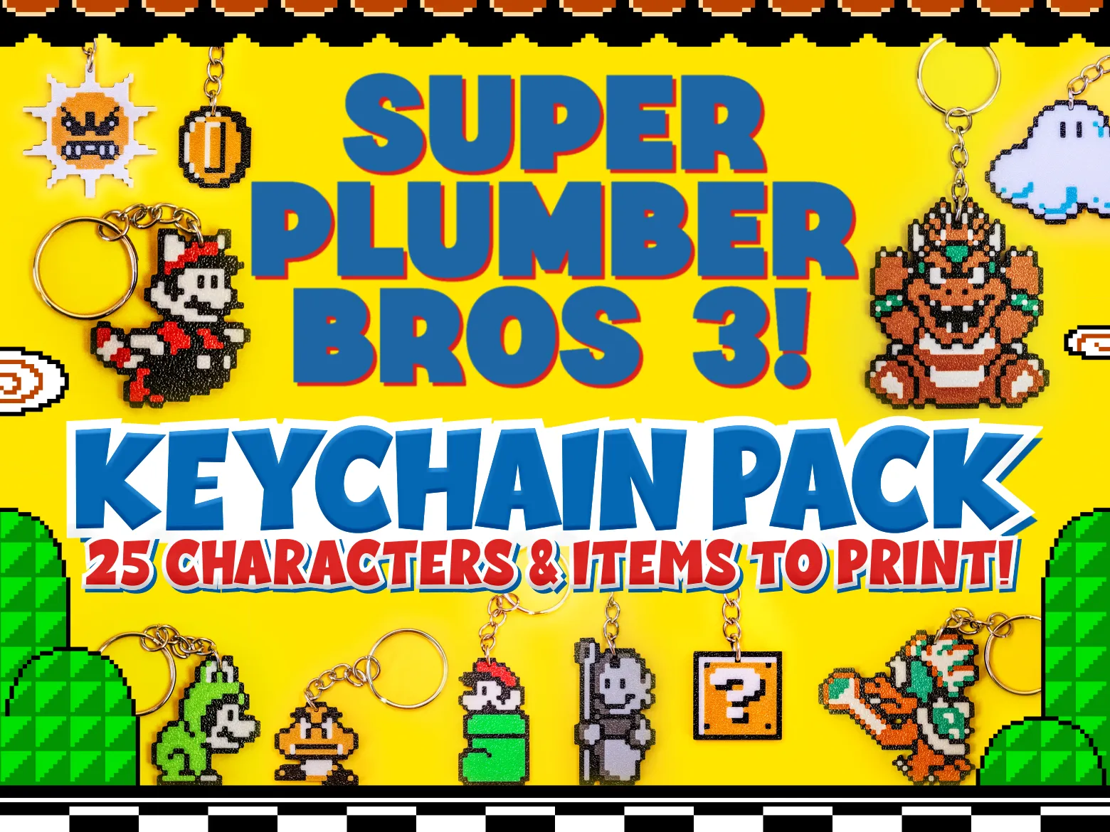 Super Mario Bros. 3, Keychain Pack, Mario, Luigi, Bowser, Question Block, Coin