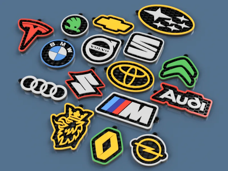 Honeycomb-style keychains car brand logos. part 1