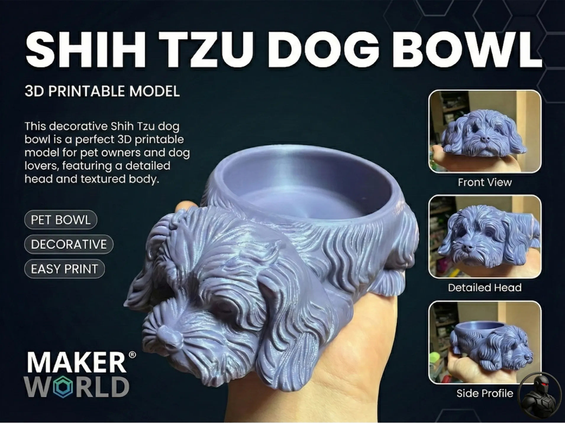 Detailed Shih Tzu Sculpture Bowl - Easy Print