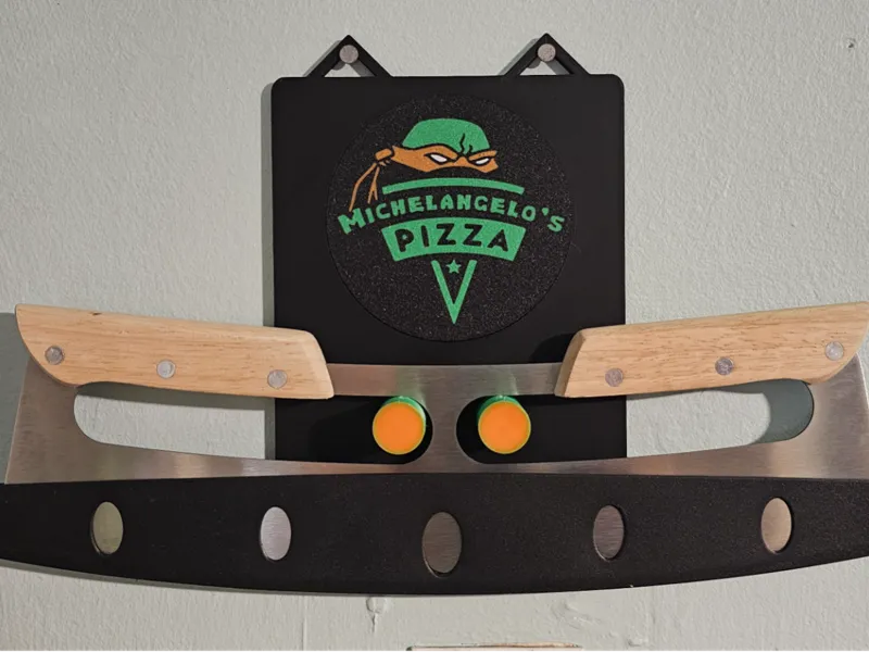 Rocker style pizza cutter holder