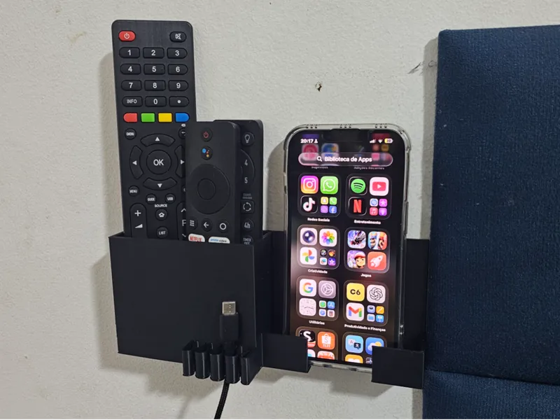 Porta celular e controle remoto com clip para fios