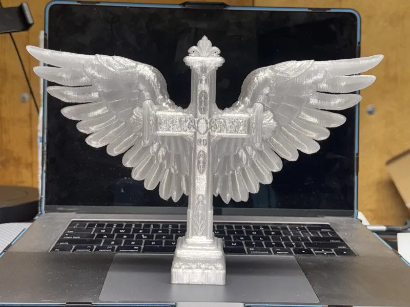 Cross with Angel Wings Stand for the Desk