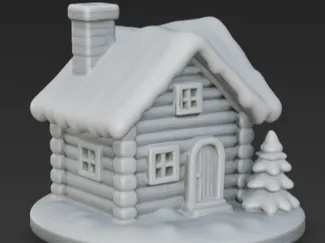Snow-Covered log cabin