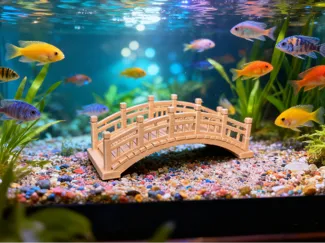 中式古桥热带鱼缸布景造景鱼缸装饰