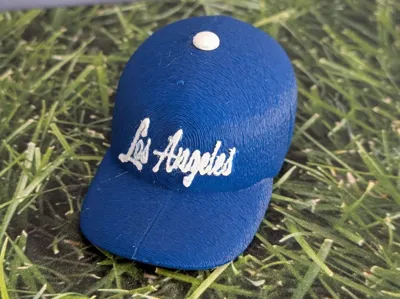 LA Dodgers Cursive Logo baseball hat keychain