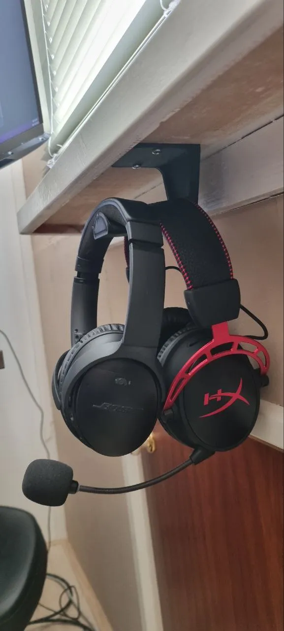 Longer under desk headset hanger