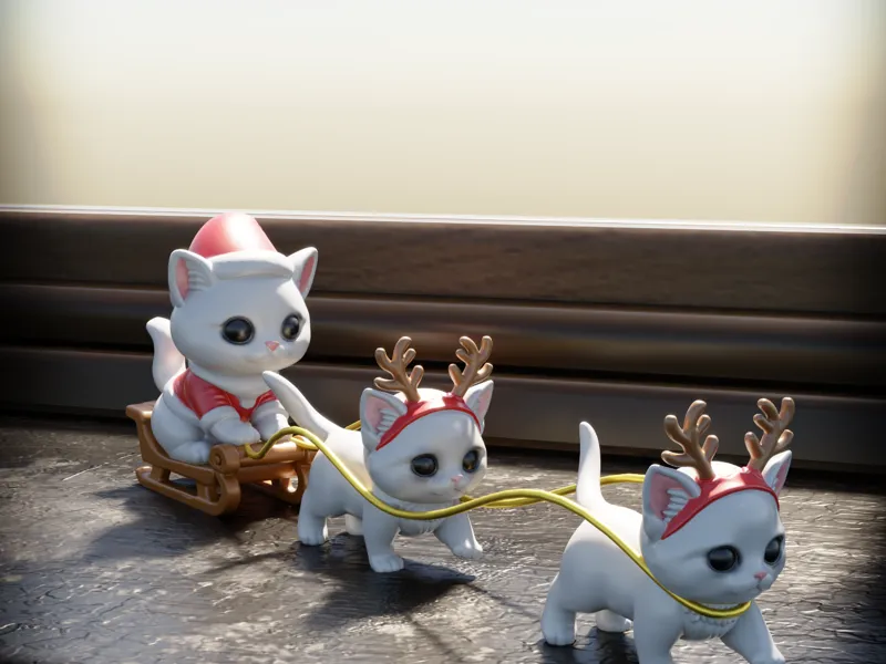 Christmas kitten sleigh