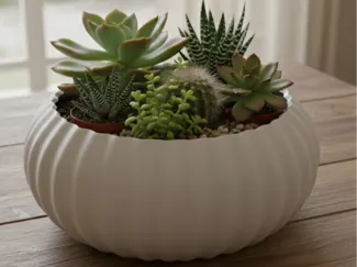Maceta baja con relieve Decorative Ribbed Planter