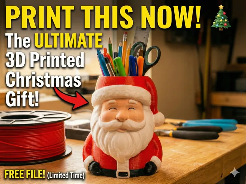 Jolly Santa Pen Holder | Christmas Desk Organizer 