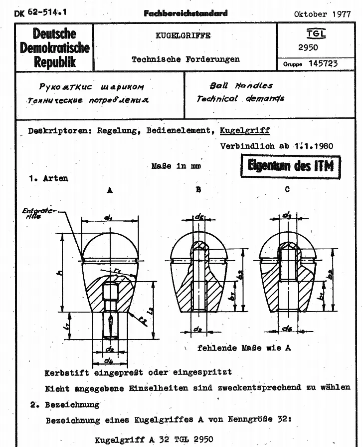 Knauf Kugelgriff nach TGL 2950 DDR