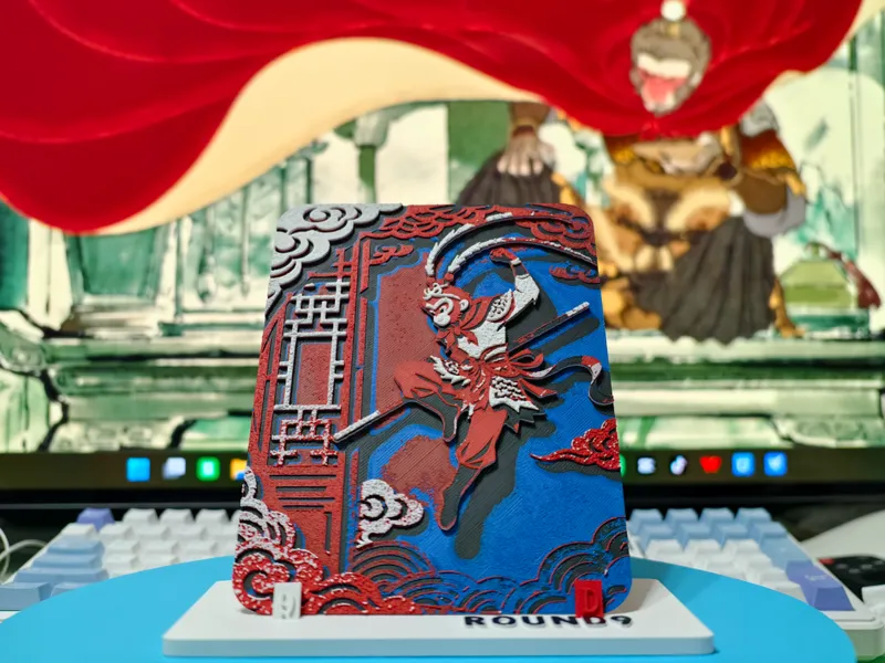 ROUND9彩绘版画多彩中国传统艺术剪纸浮雕孙悟空美猴王拿金箍棒桌面摆件需要AMS