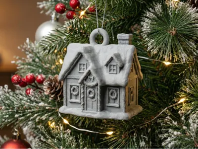 Snowy Christmas Cottage Ornament 