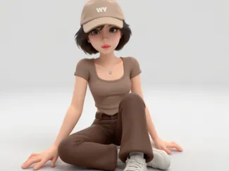 Casual crop top girl figurine - seated position