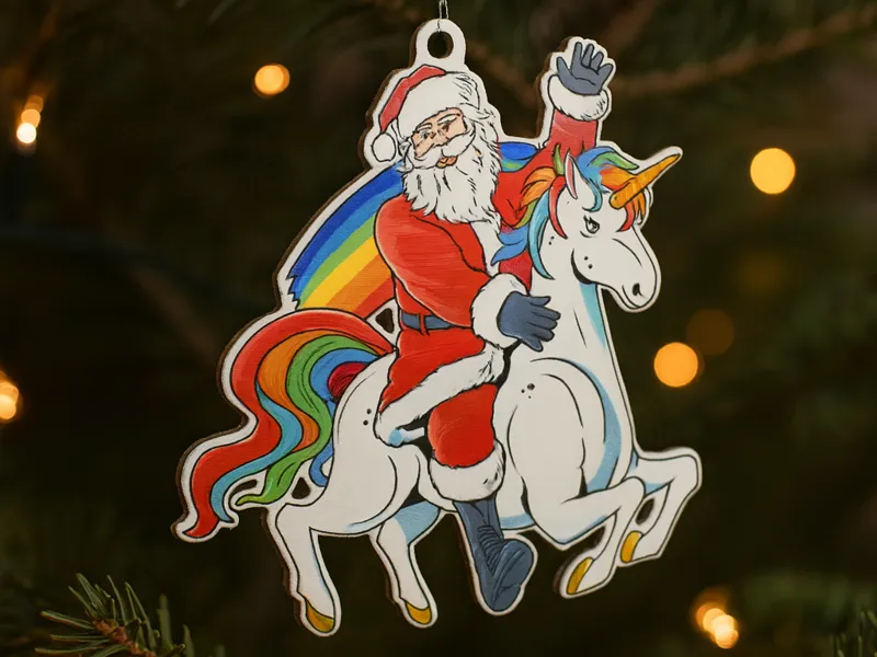 Santa Riding a Unicorn Christmas Ornament