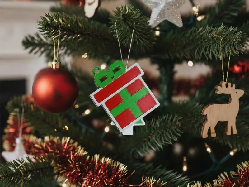 Pixel Gift Ornament -  Three-color print