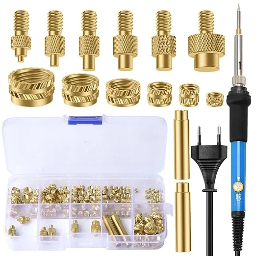 VIBINHO Insert Fileté, Kit Fer à Souder 60W, 130 Pièces Inserts Taraudés M2/M3/M4/M5/M6/M8, pour Impression 3D et Réparation DIY